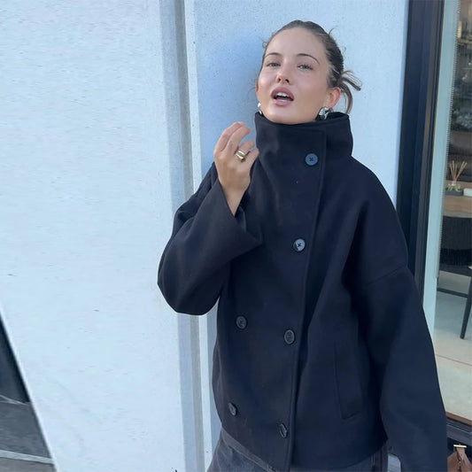 Stand Collar Button Up Coat