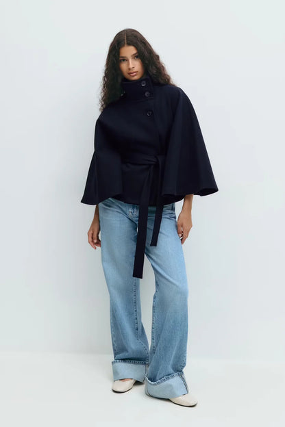 Belted Button Up Poncho Coat
