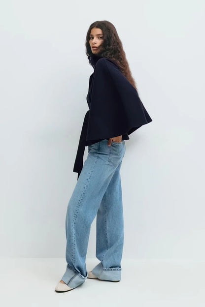 Belted Button Up Poncho Coat