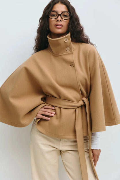Belted Button Up Poncho Coat