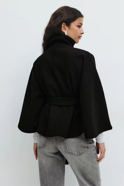 Belted Button Up Poncho Coat