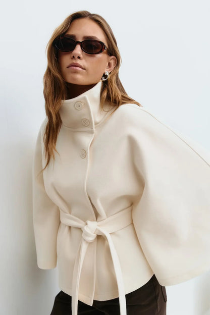 Belted Button Up Poncho Coat