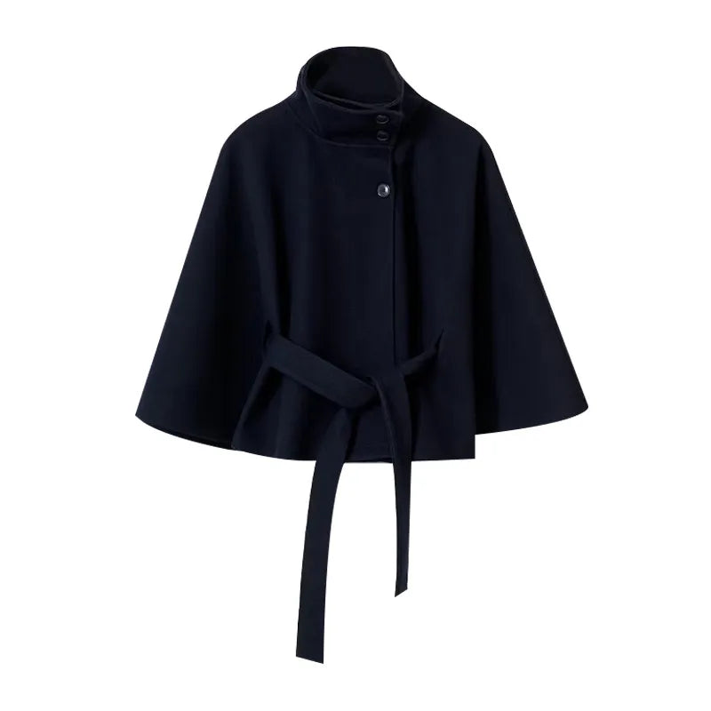 Belted Button Up Poncho Coat