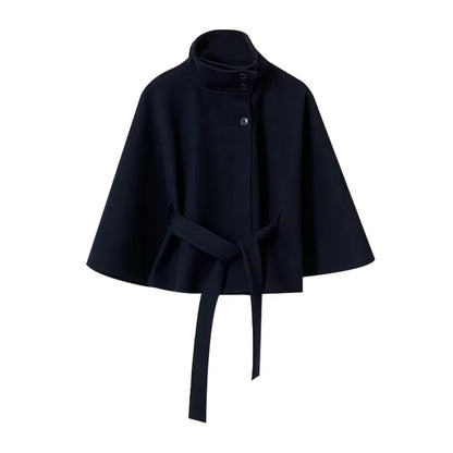 Belted Button Up Poncho Coat