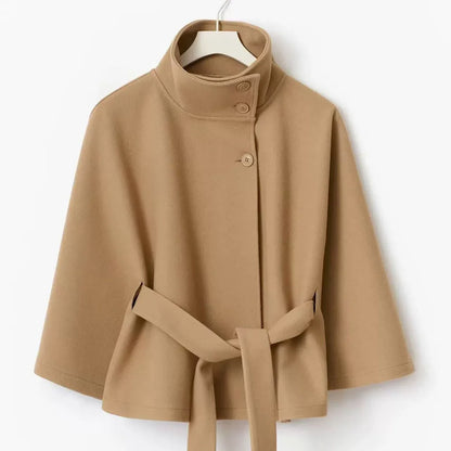 Belted Button Up Poncho Coat