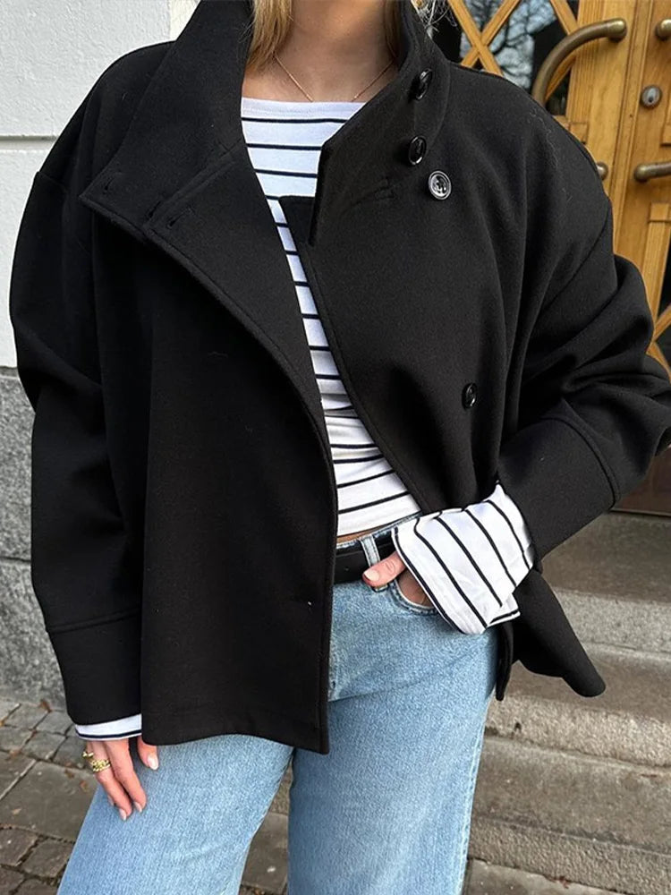 Stand Collar Button Up Coat