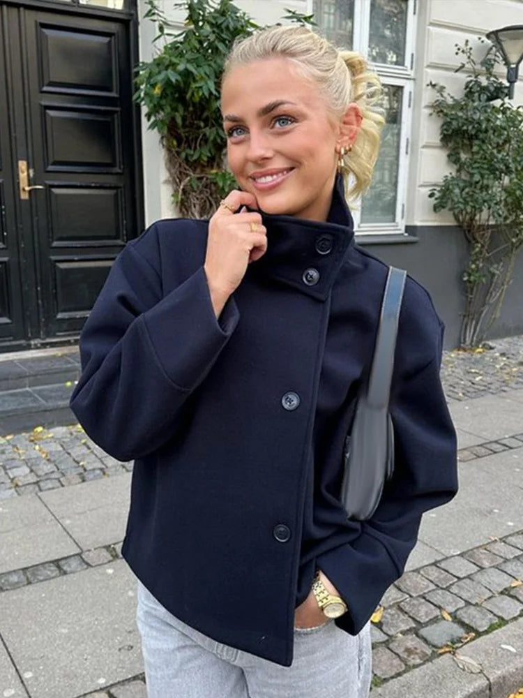 Stand Collar Button Up Coat