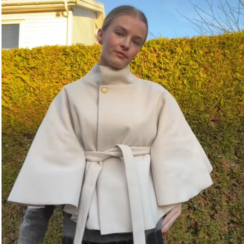 Belted Button Up Poncho Coat