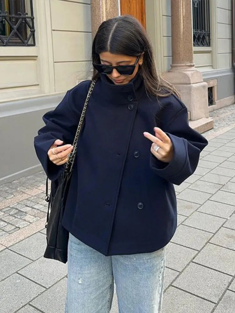 Stand Collar Button Up Coat