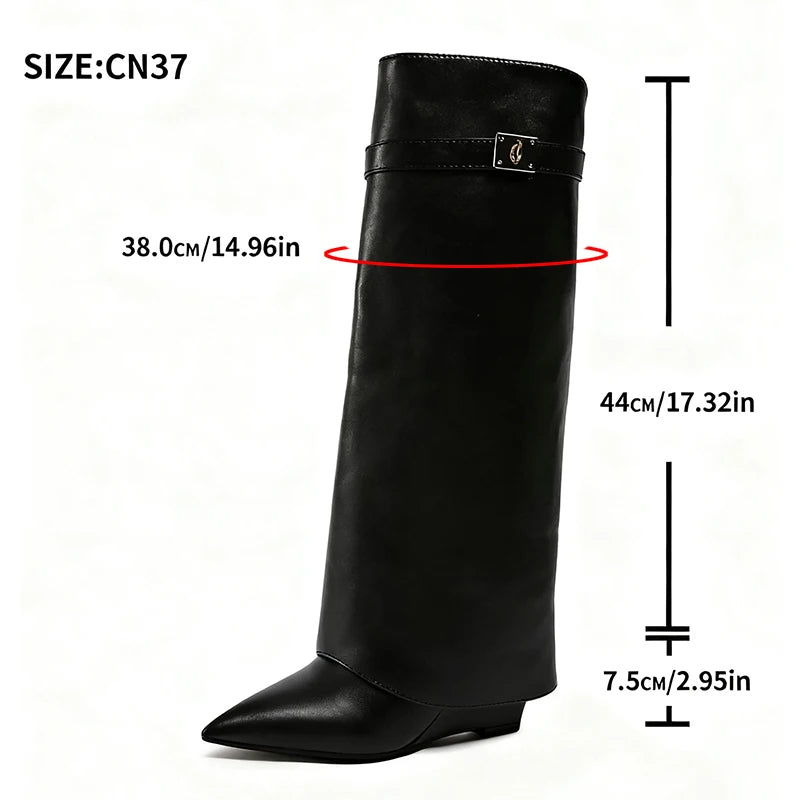 Black Pu Leather Knee High Boots