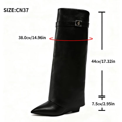 Black Pu Leather Knee High Boots