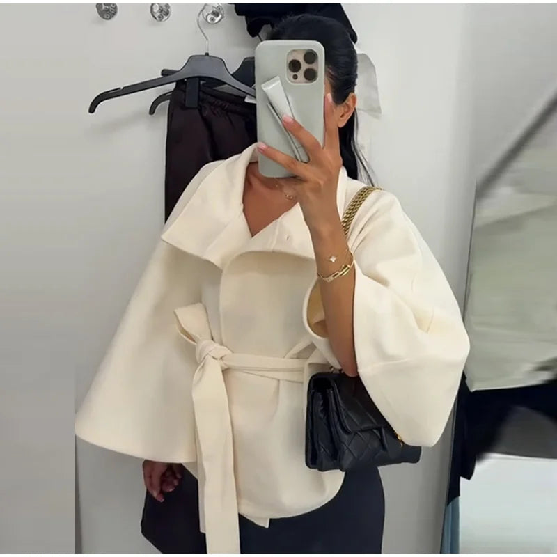 Belted Button Up Poncho Coat