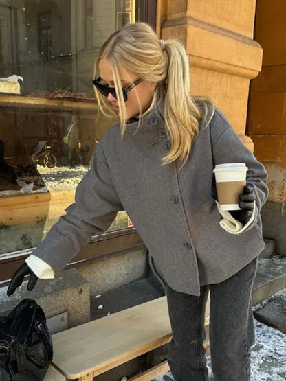 Stand Collar Button Up Coat